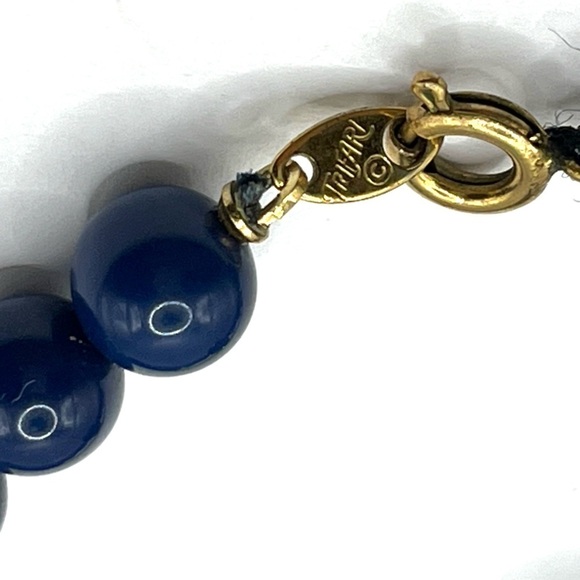 Trifari Beaded Necklace 30” Length Blue Black and Turquoise Blue Beaded Necklace - Picture 13 of 13